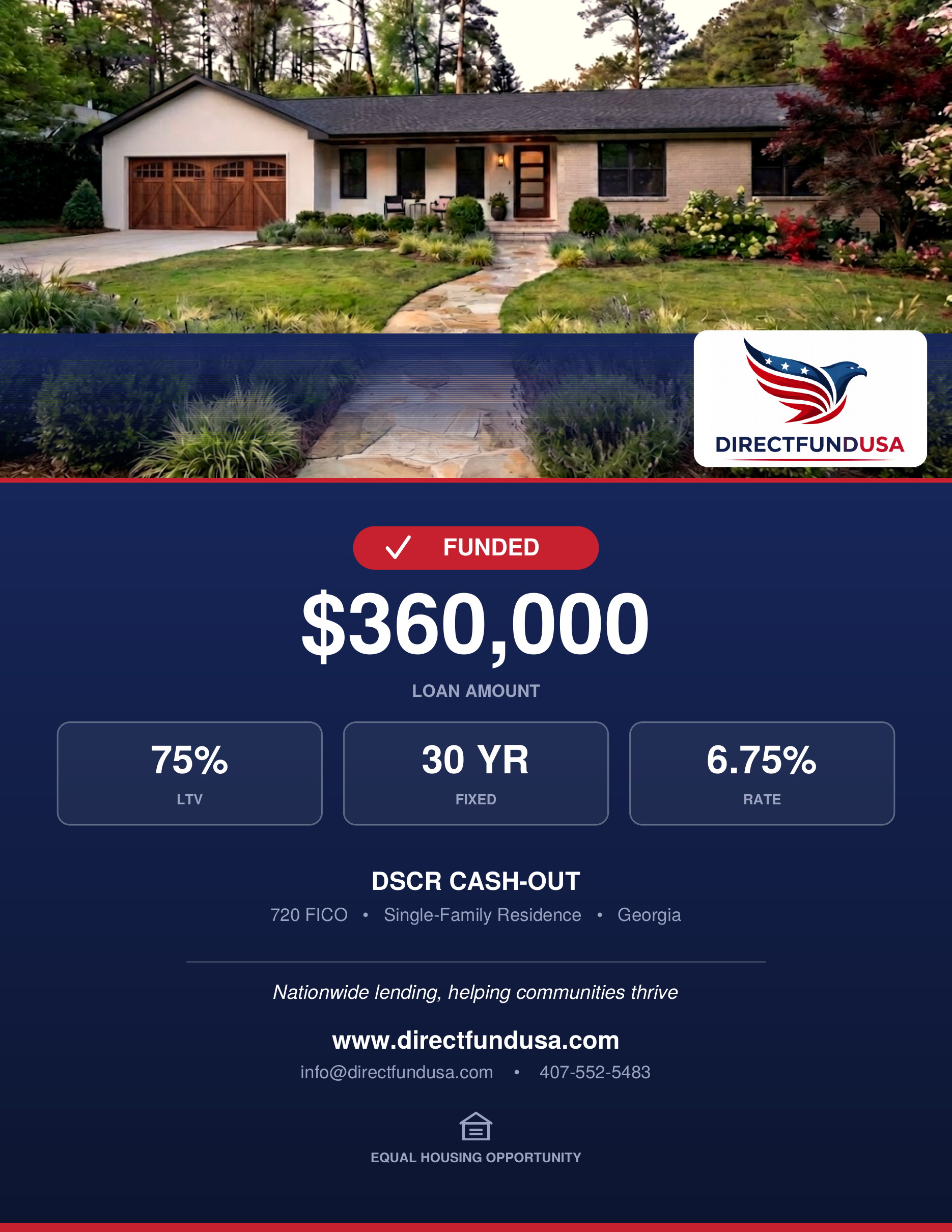 GA DSCR cash out funded loan — $360K