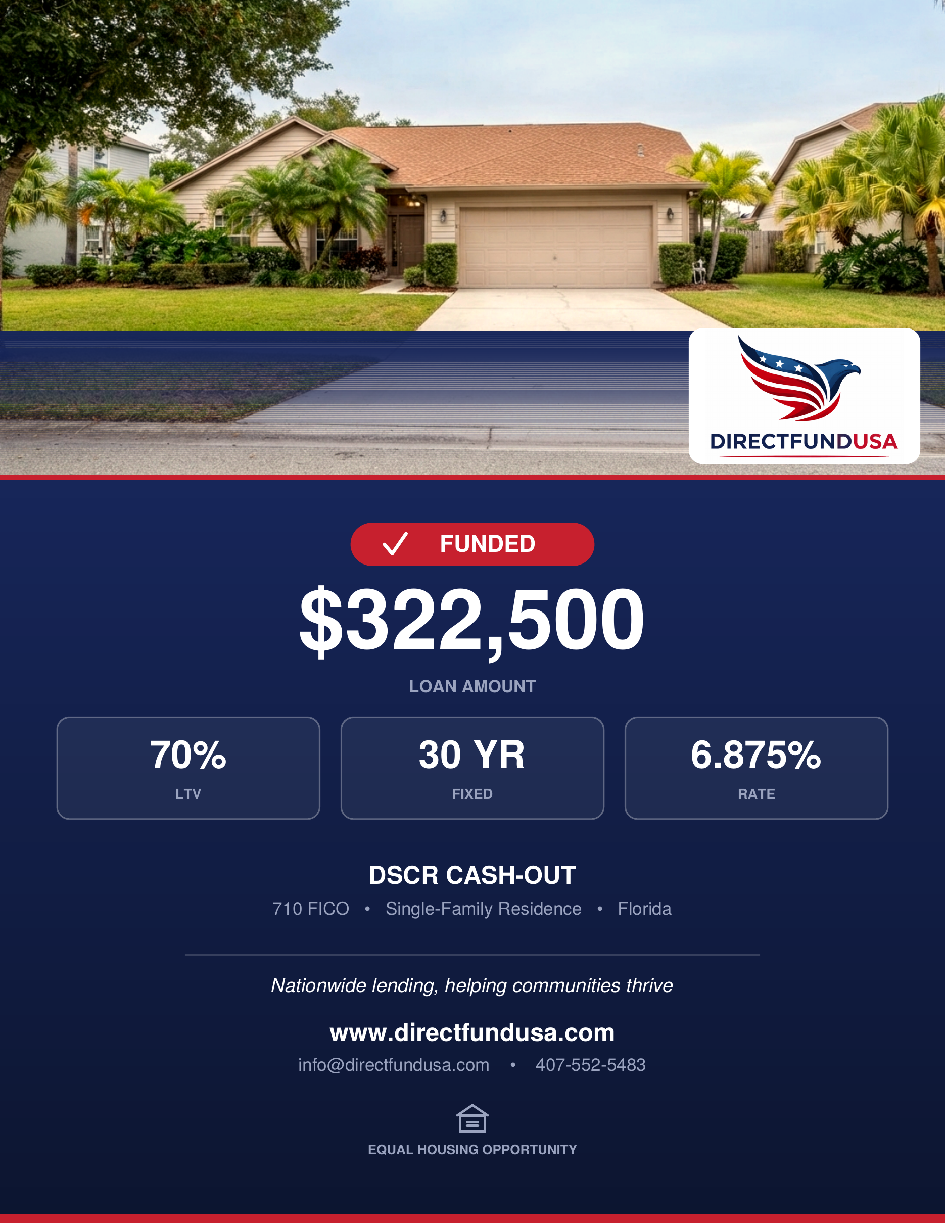 FL DSCR cash out funded loan — $322K